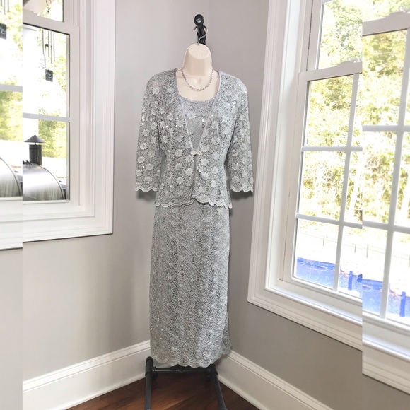 R & M Richard’s Petite Silver Mother Of Bride Jacket Dress - Women’s 10P - Picture 8 of 12